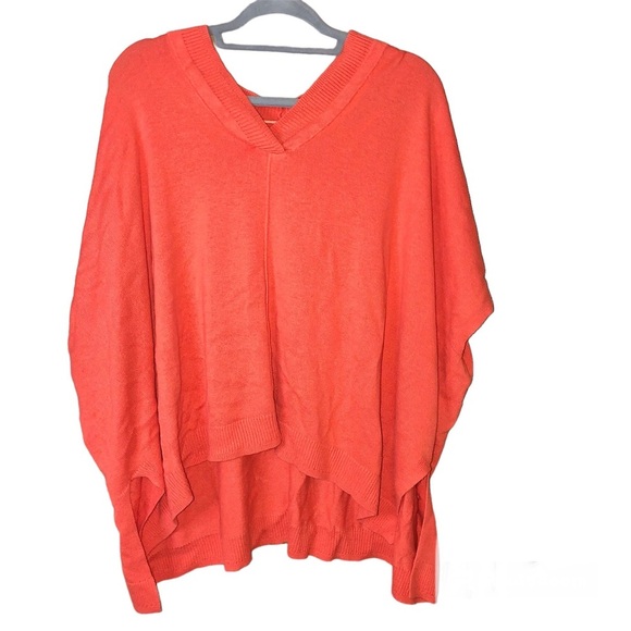 Crown &‎ Ivy V Neck Wool Blend Poncho Sweater Orange One Size - Picture 1 of 7